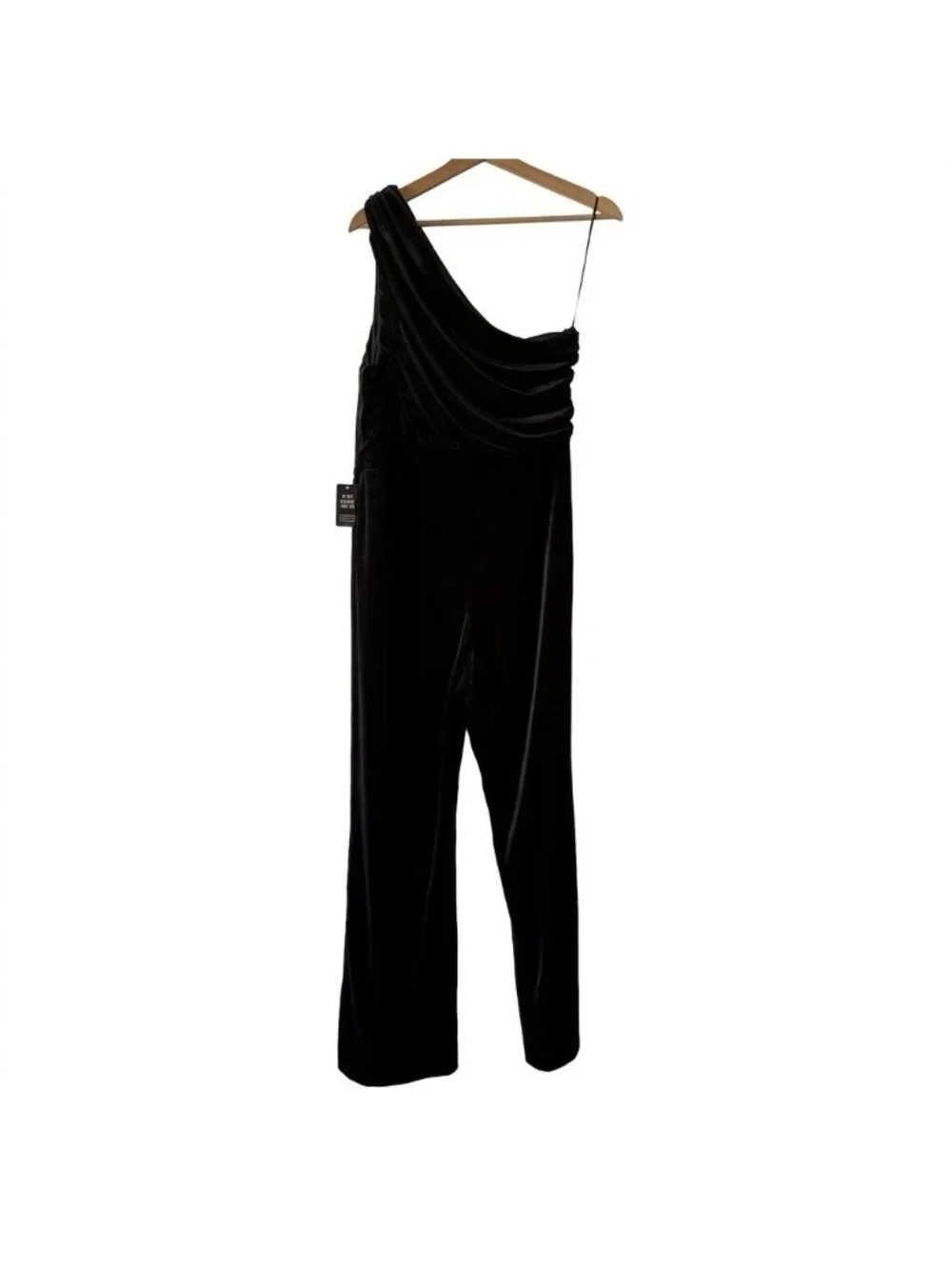 Express Velvet One Shoulder Ruched Jumpsuit Women’s L‎ Black Party Occasion NWT